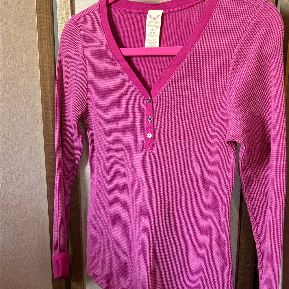 Faded Glory Fuchsia Henley Top small